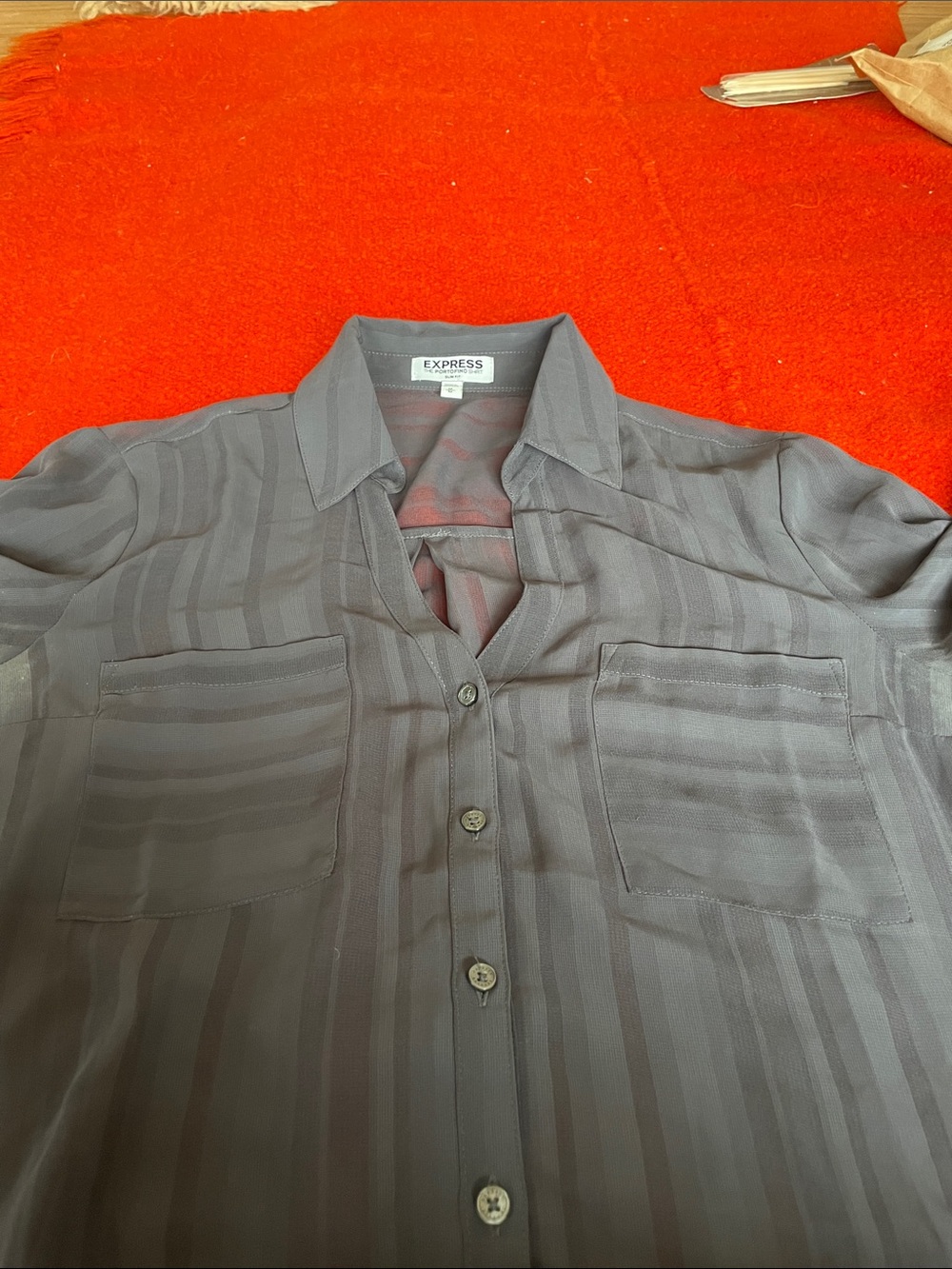 Express Portofino slim fit Women’s Gray Button-Up Shirt Jacket - Striped Detail